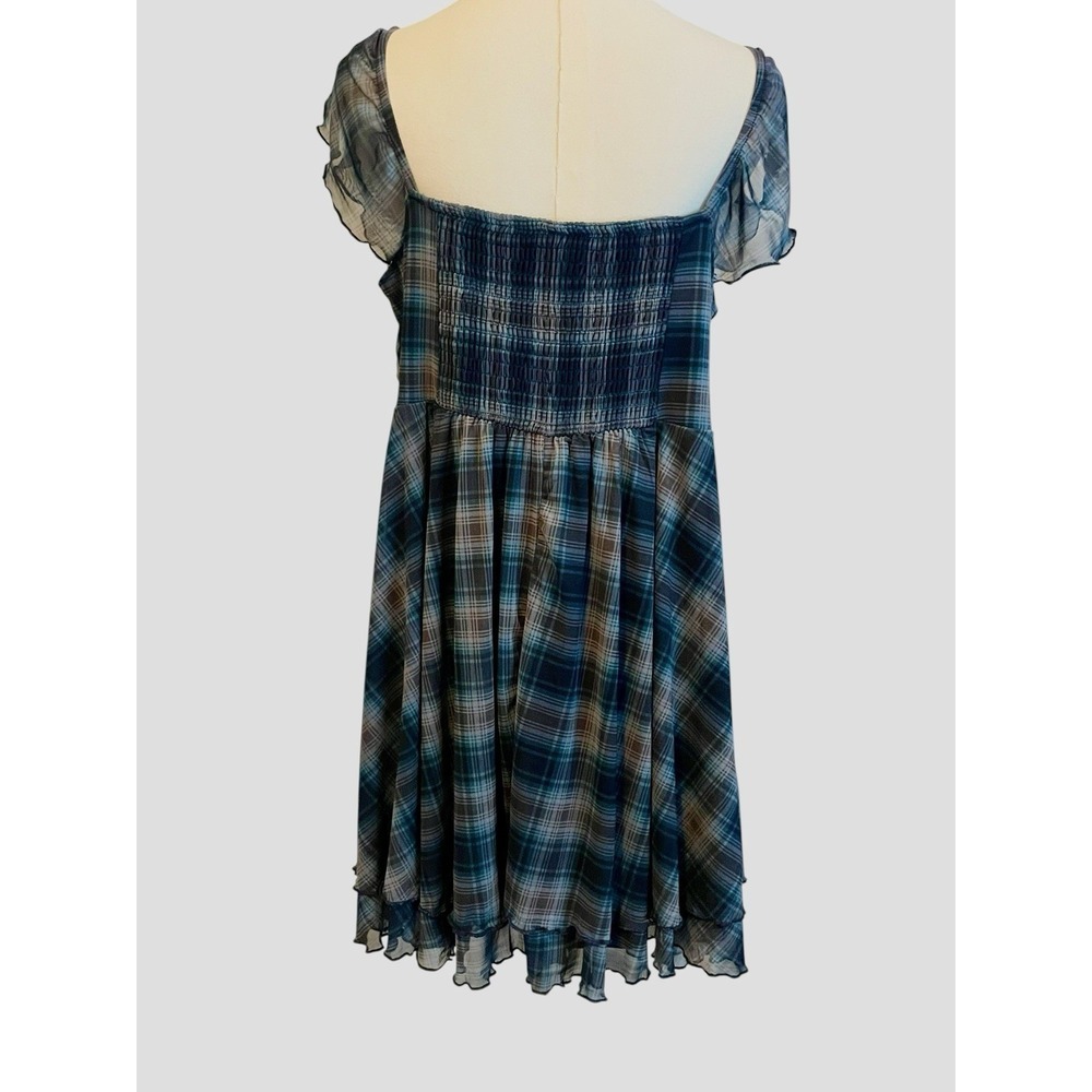 Wild Fable Plaid Mesh Mini Dress Womens Size XL Blue Coquette Cottagecore Y2K - Picture 6 of 13